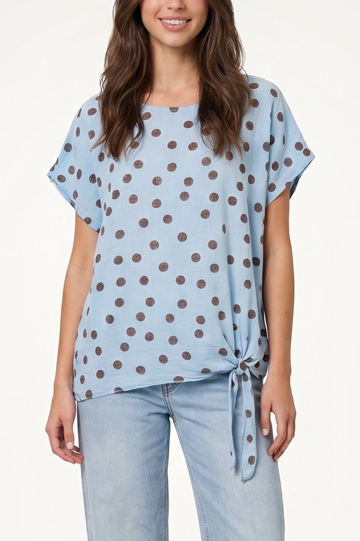 Side Knot Polka Dot Pure Cotton Top