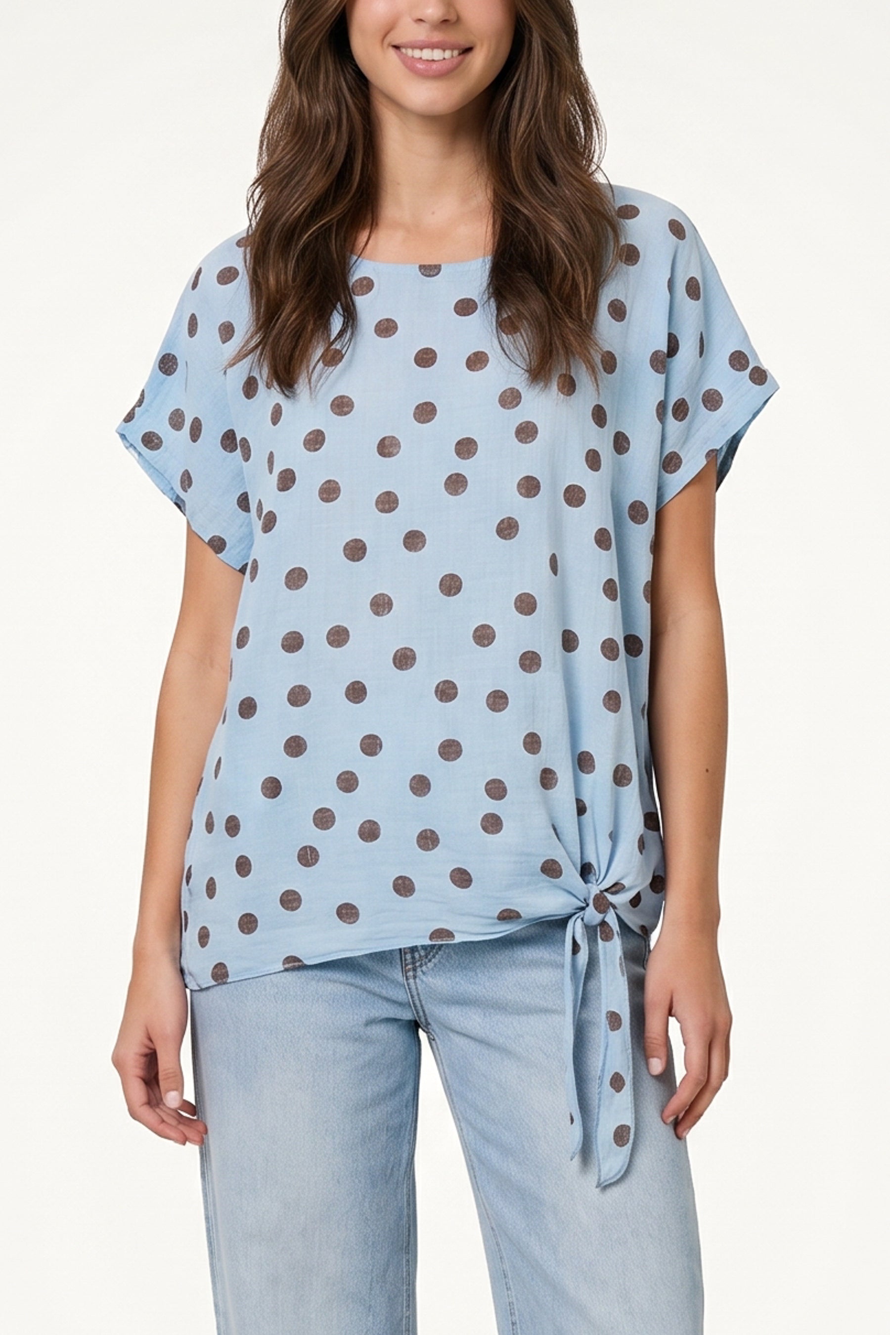 Side Knot Polka Dot Pure Cotton Top