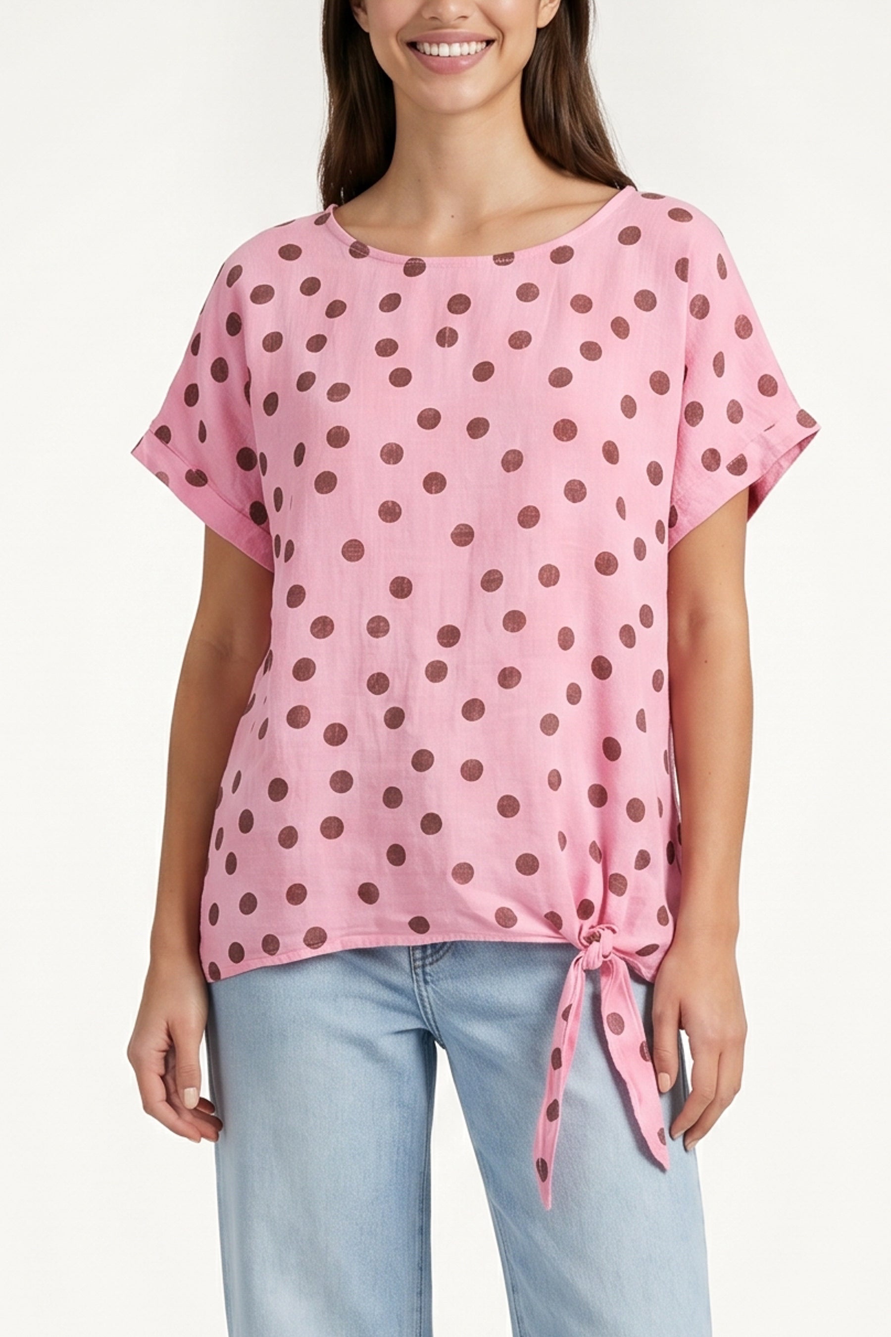 Side Knot Polka Dot Pure Cotton Top