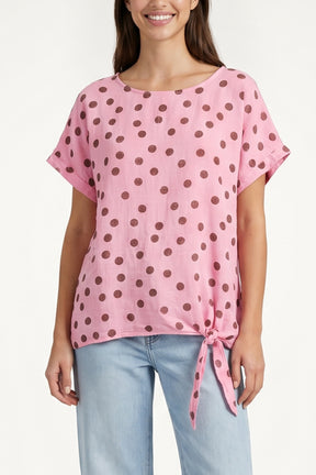 Side Knot Polka Dot Pure Cotton Top