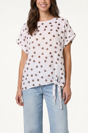 Side Knot Polka Dot Pure Cotton Top