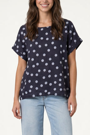 Pure Linen Polka Dot Top