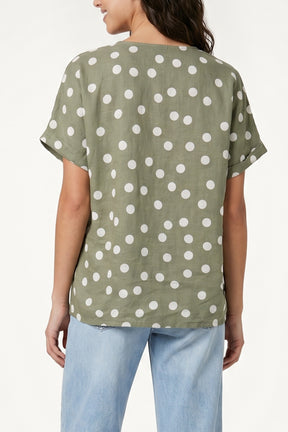 Pure Linen Polka Dot Top