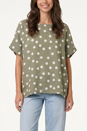 Pure Linen Polka Dot Top