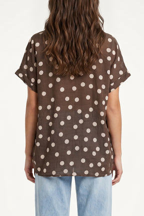 Pure Linen Polka Dot Top