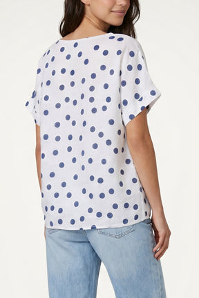 Pure Linen Polka Dot Top