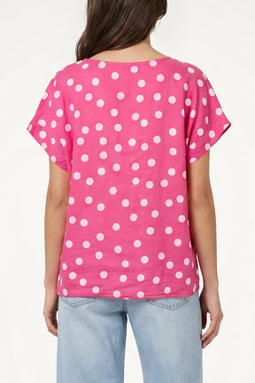 Pure Linen Polka Dot Top