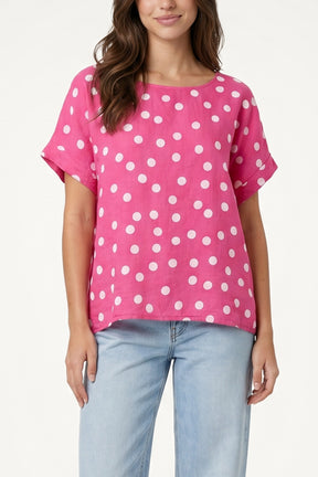 Pure Linen Polka Dot Top