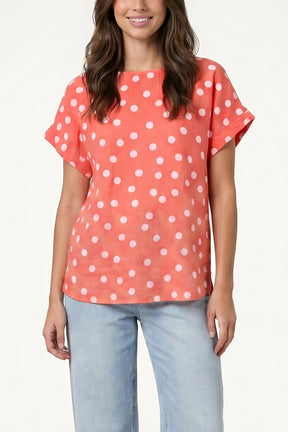 Pure Linen Polka Dot Top