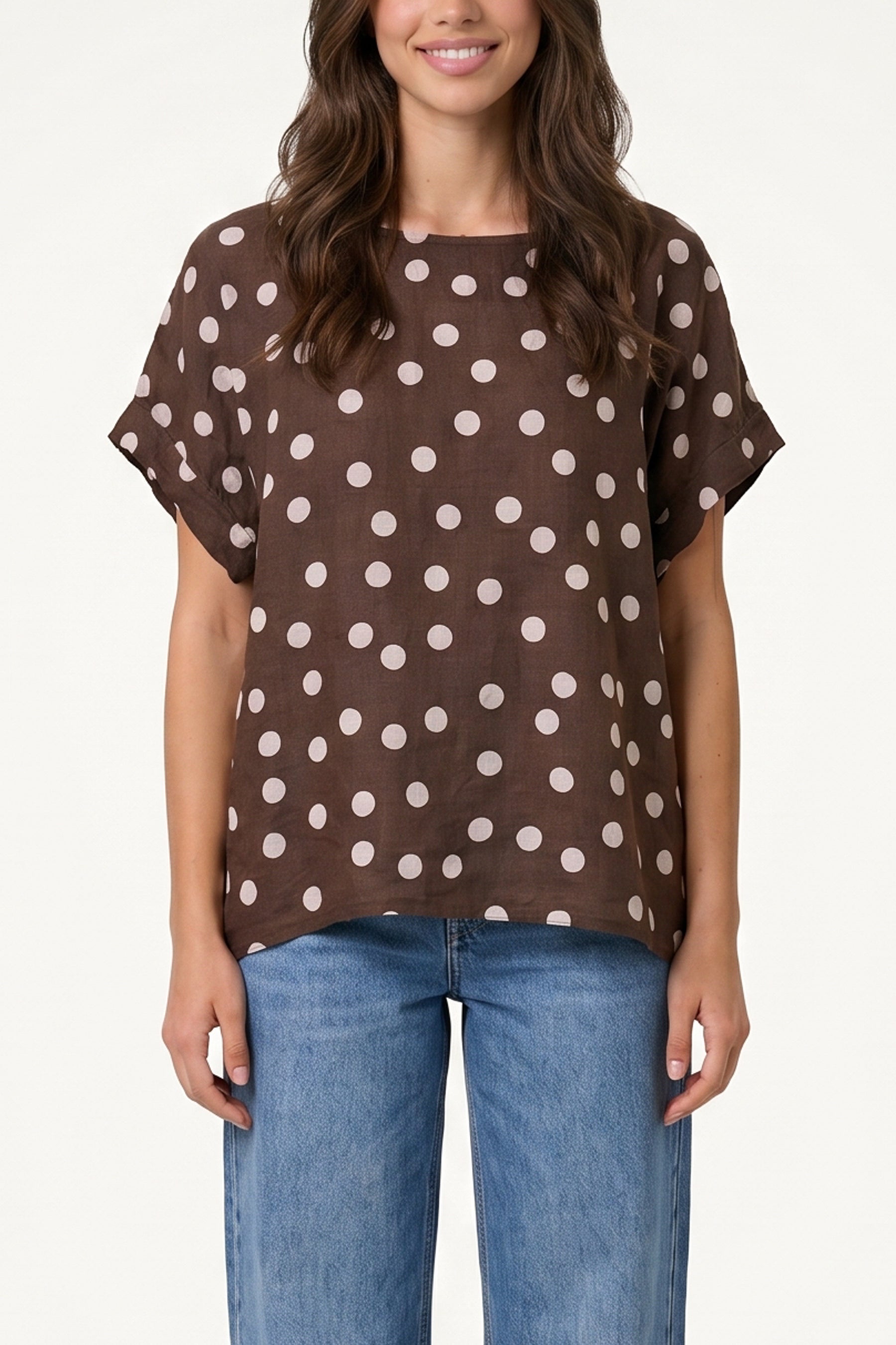 Pure Linen Polka Dot Top