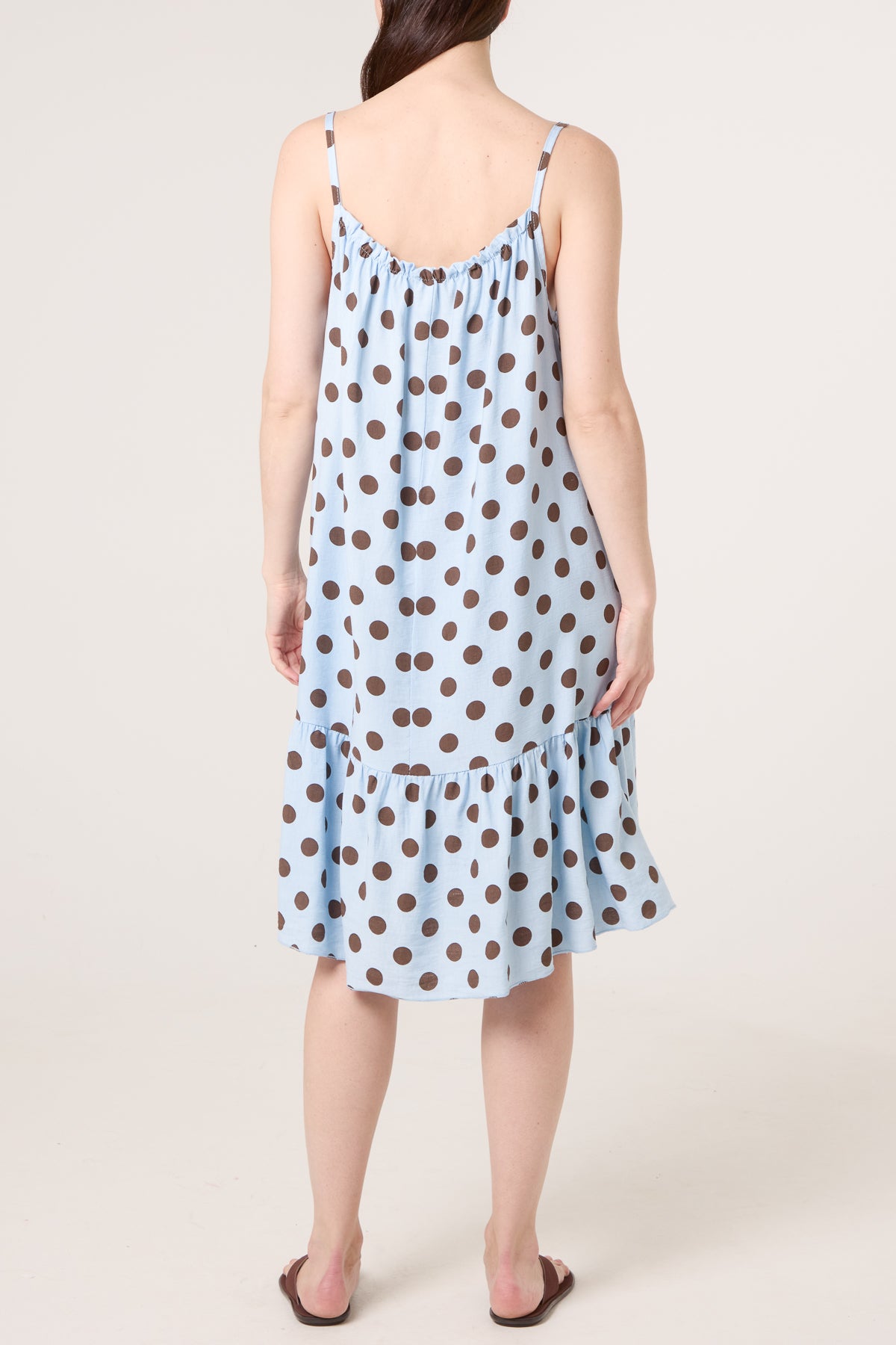 Strappy Polka Dot Tiered Midi Dress
