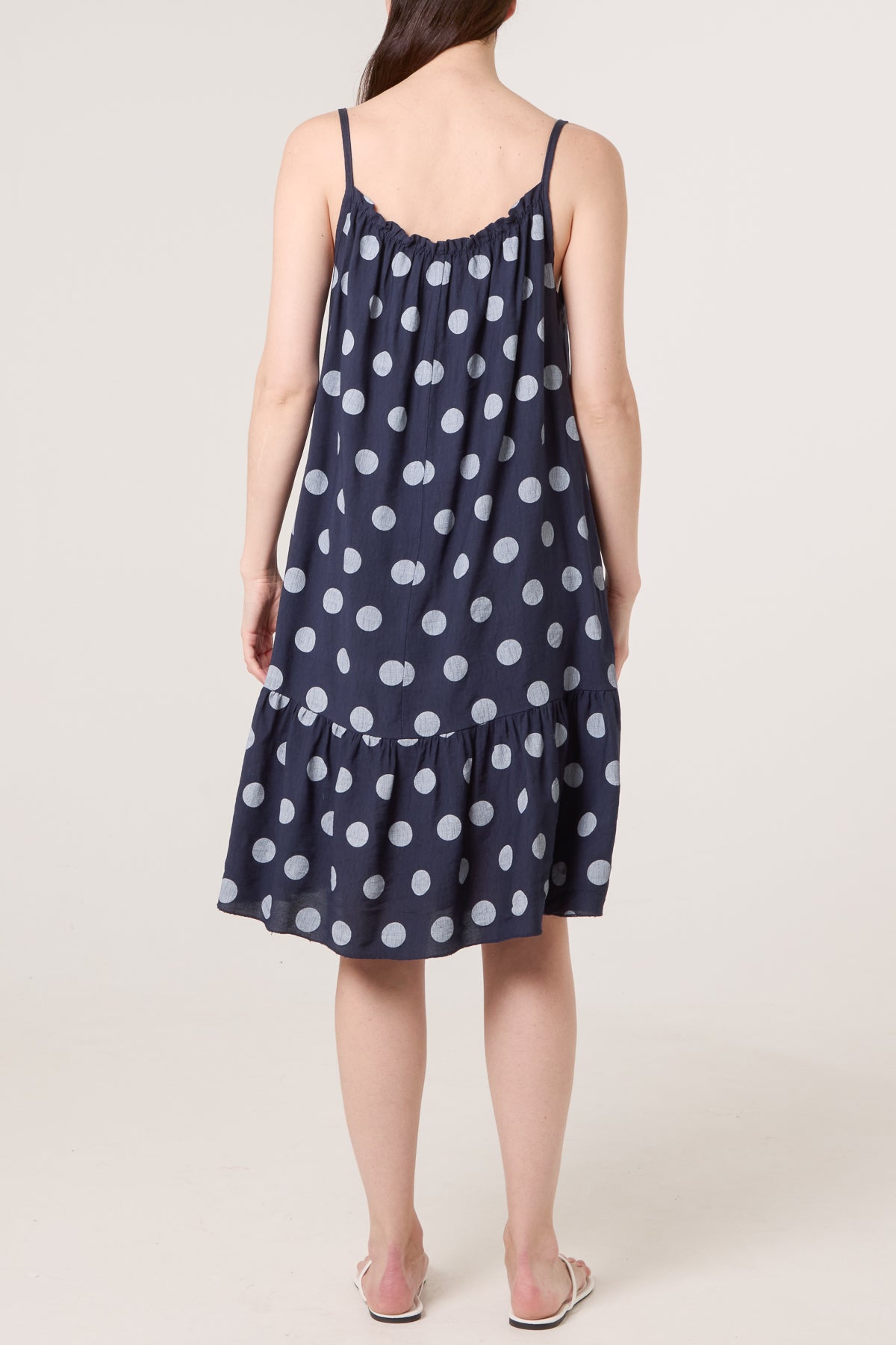 Strappy Polka Dot Tiered Midi Dress