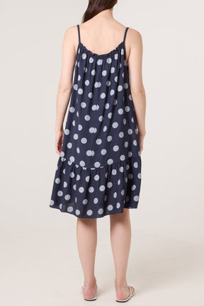 Strappy Polka Dot Tiered Midi Dress