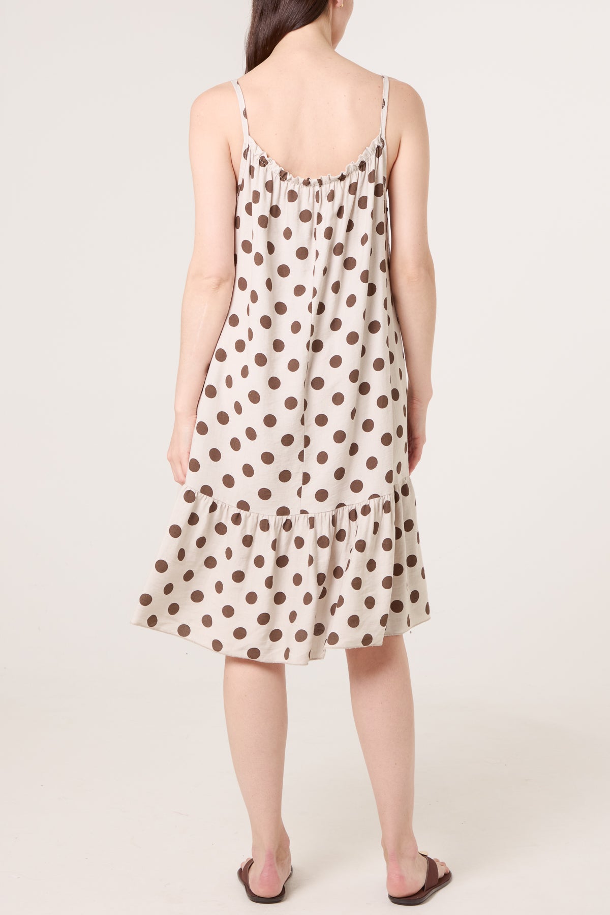 Strappy Polka Dot Tiered Midi Dress