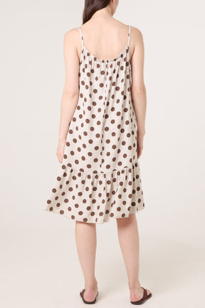 Strappy Polka Dot Tiered Midi Dress