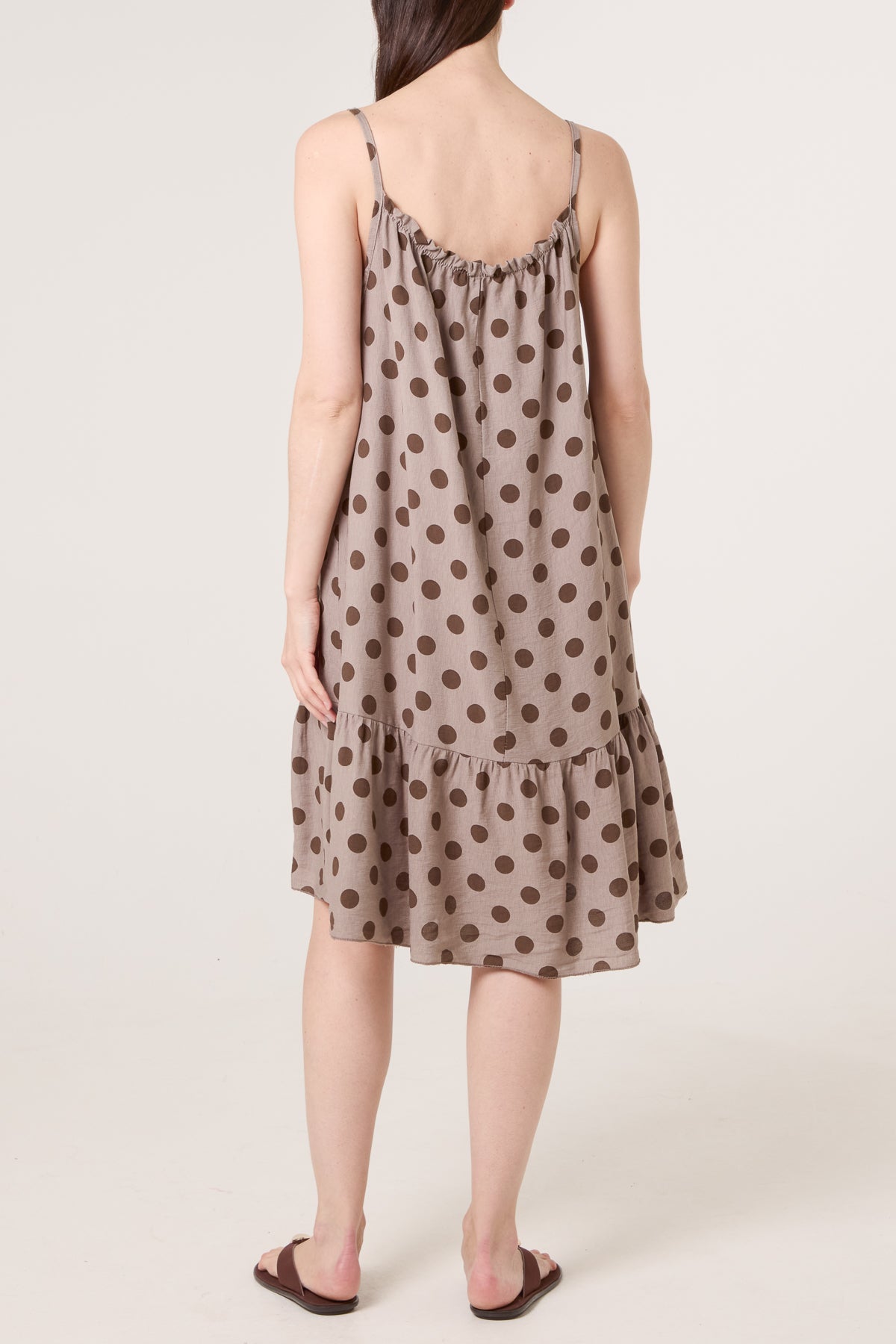 Strappy Polka Dot Tiered Midi Dress