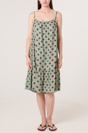 Strappy Polka Dot Tiered Midi Dress