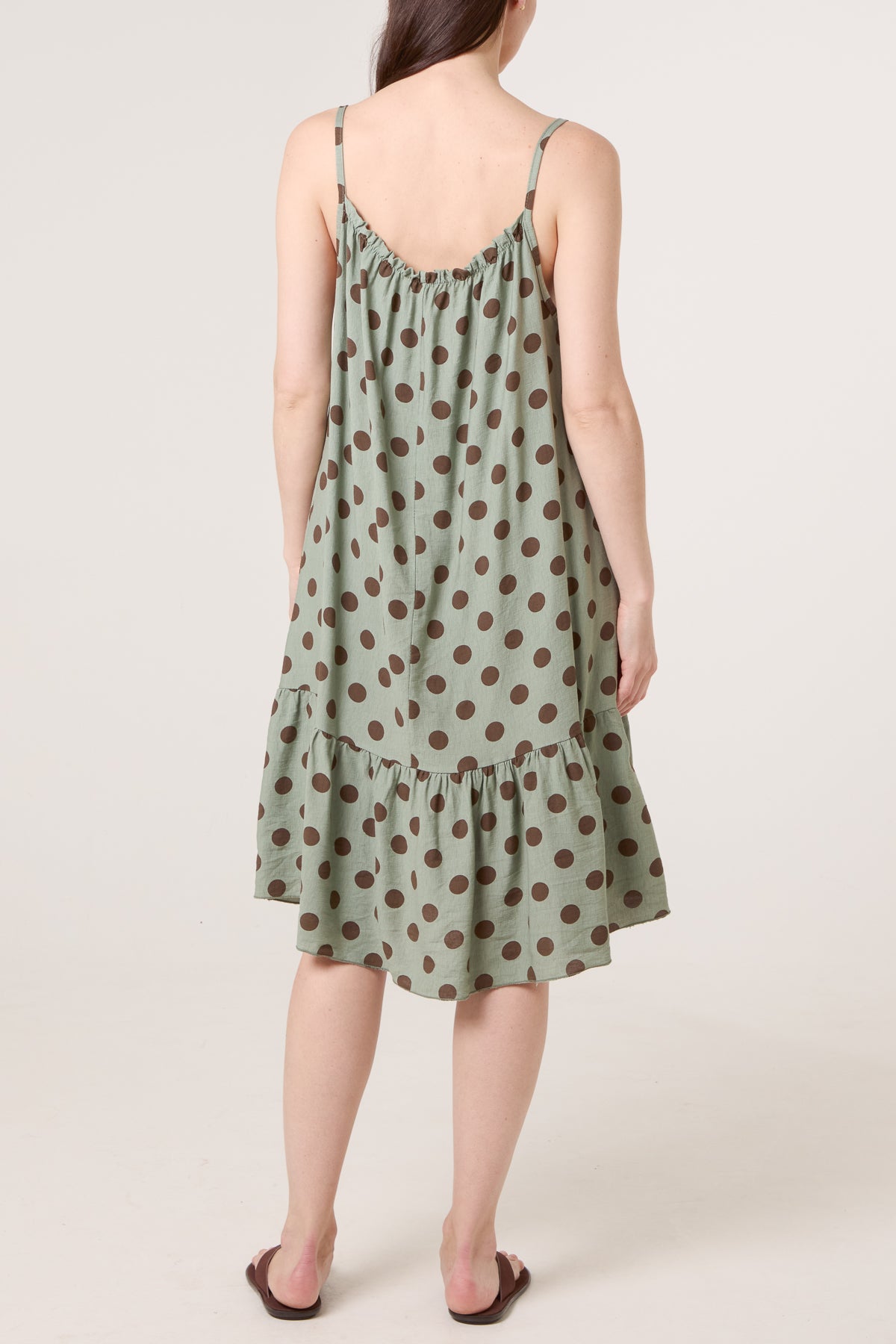 Strappy Polka Dot Tiered Midi Dress