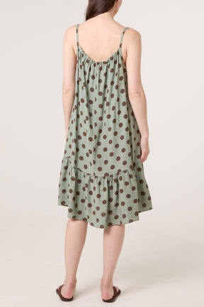 Strappy Polka Dot Tiered Midi Dress