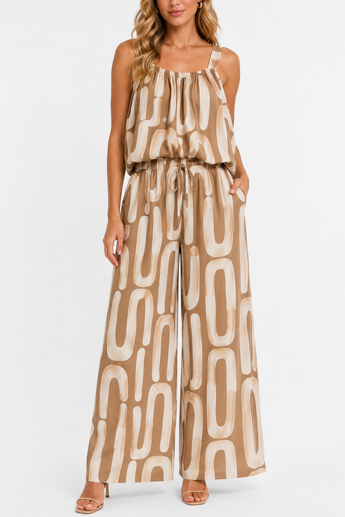 Abstract Organic Print Sleeveless Top & Trousers Set