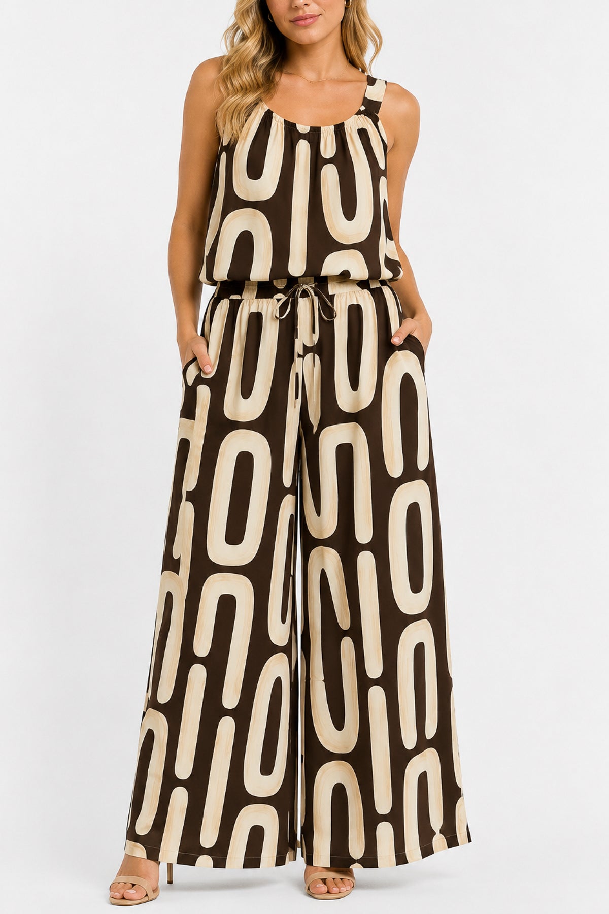 Abstract Organic Print Sleeveless Top & Trousers Set