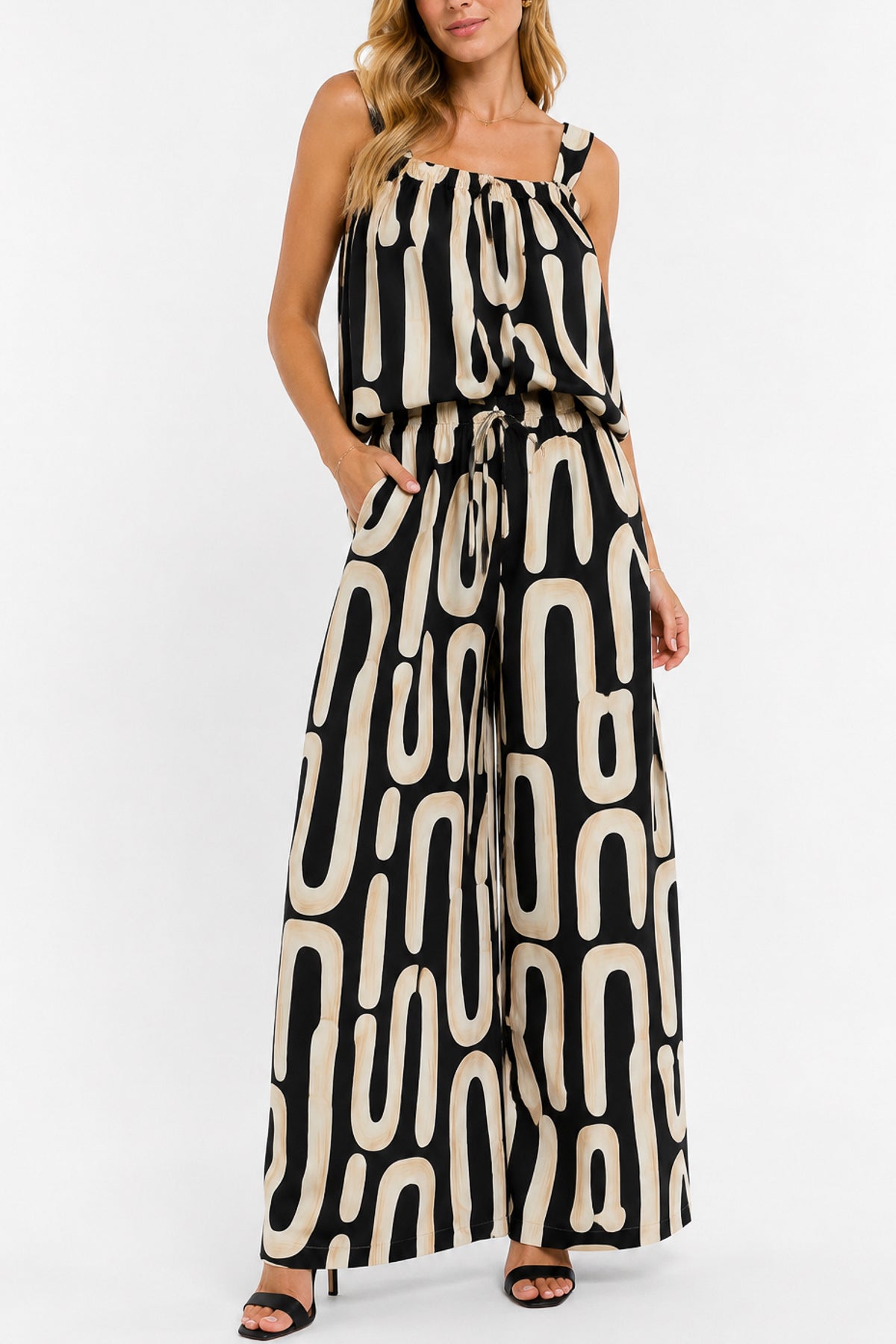 Abstract Organic Print Sleeveless Top & Trousers Set