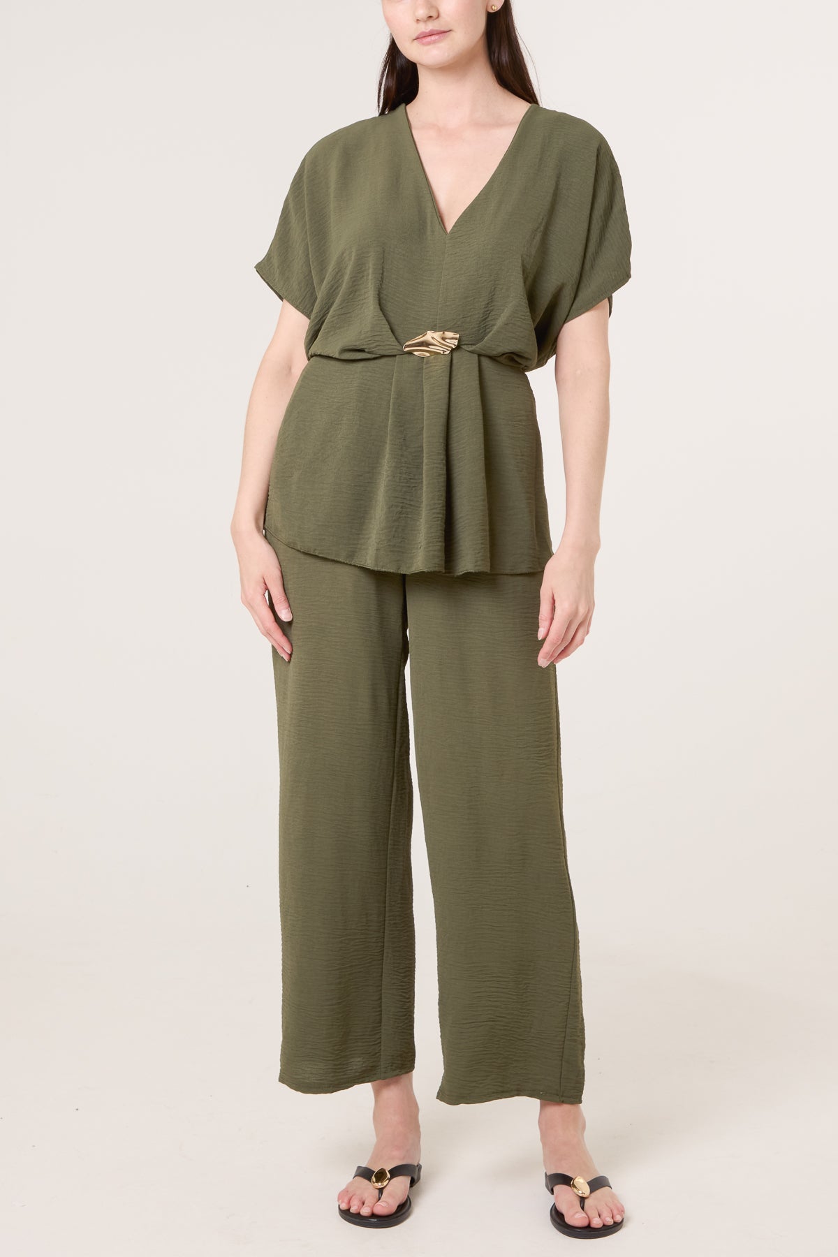 Two Piece Buckle Top & Trouser Set