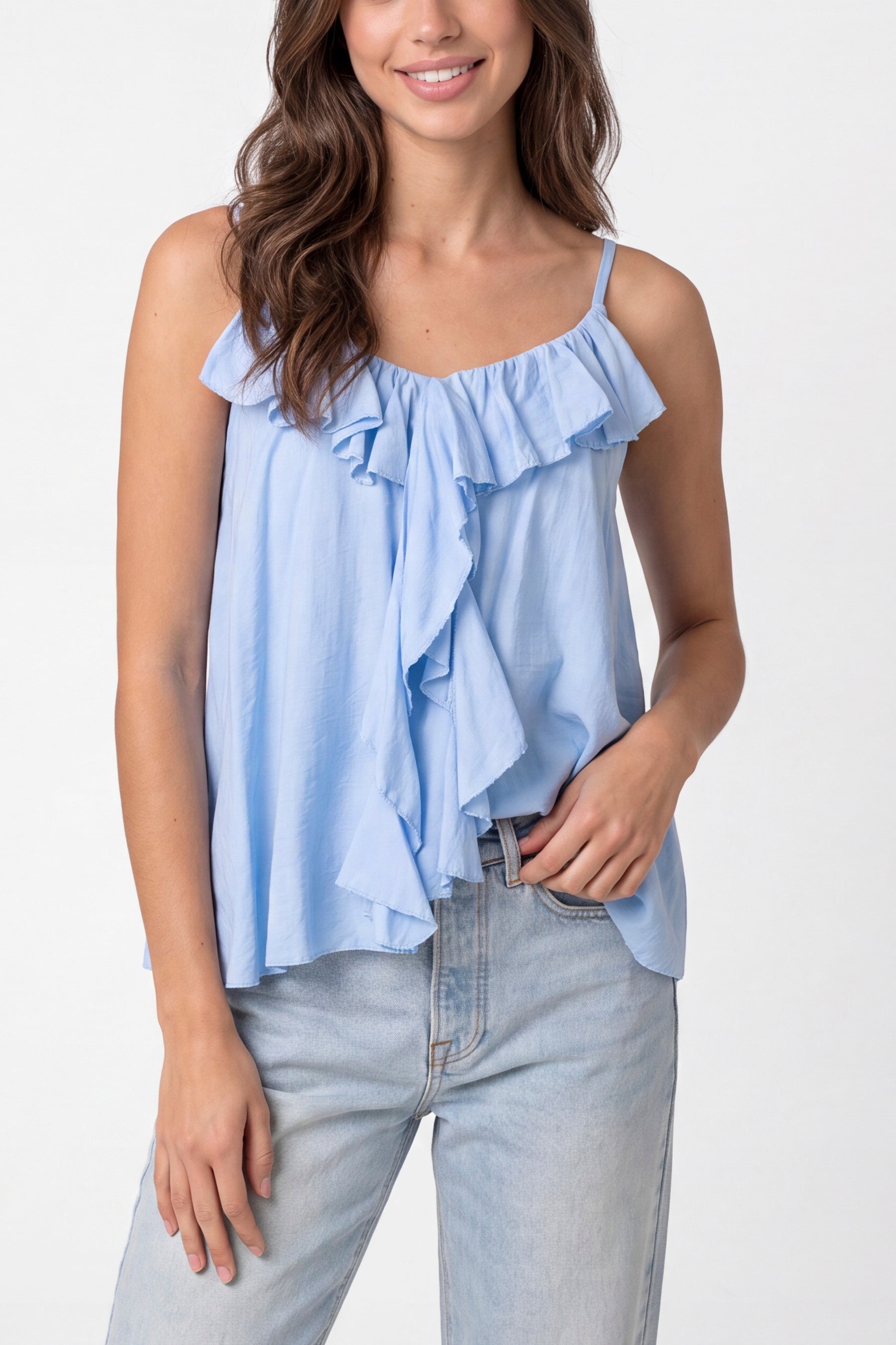 Ruffle Front Essential Strappy Top