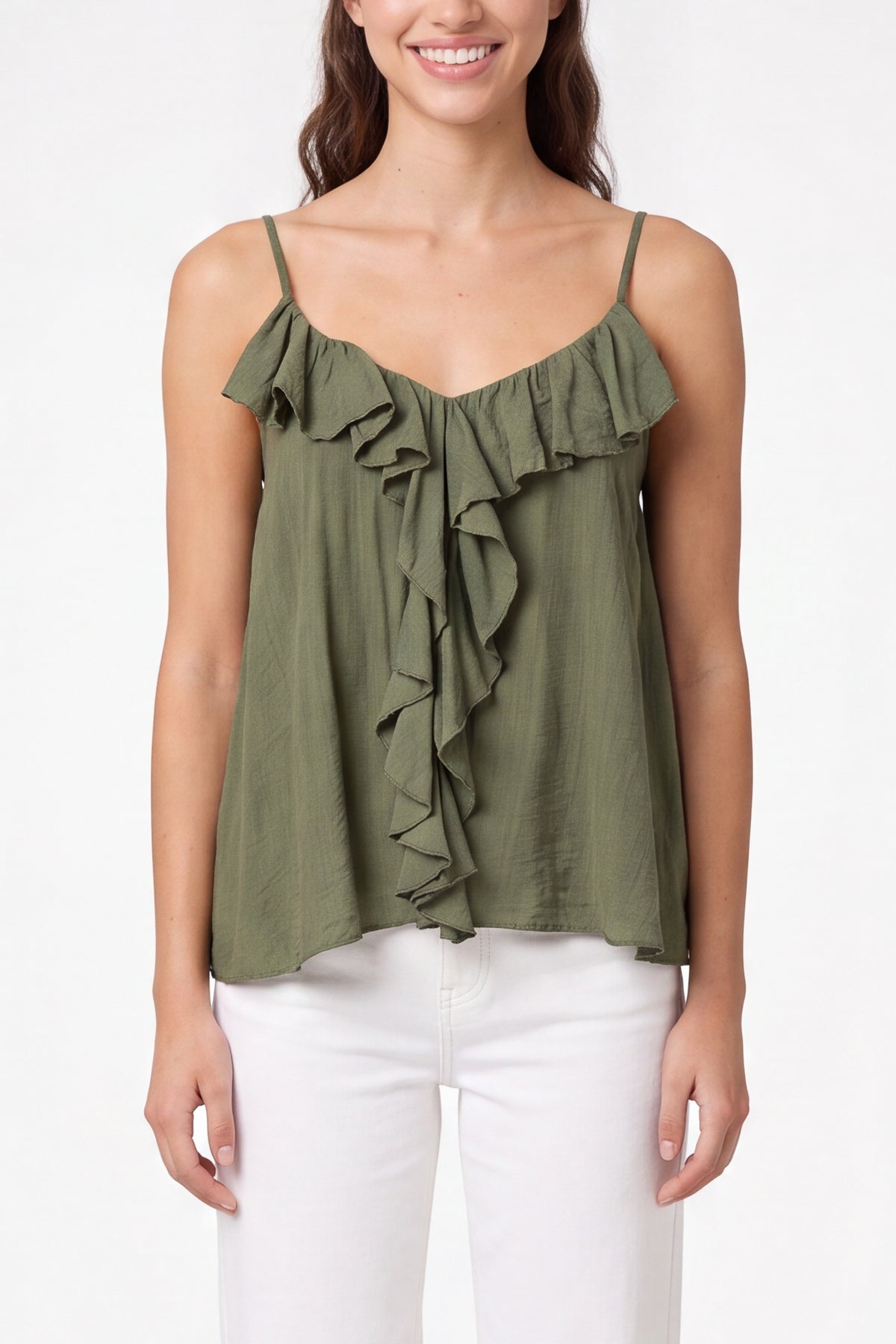 Ruffle Front Essential Strappy Top