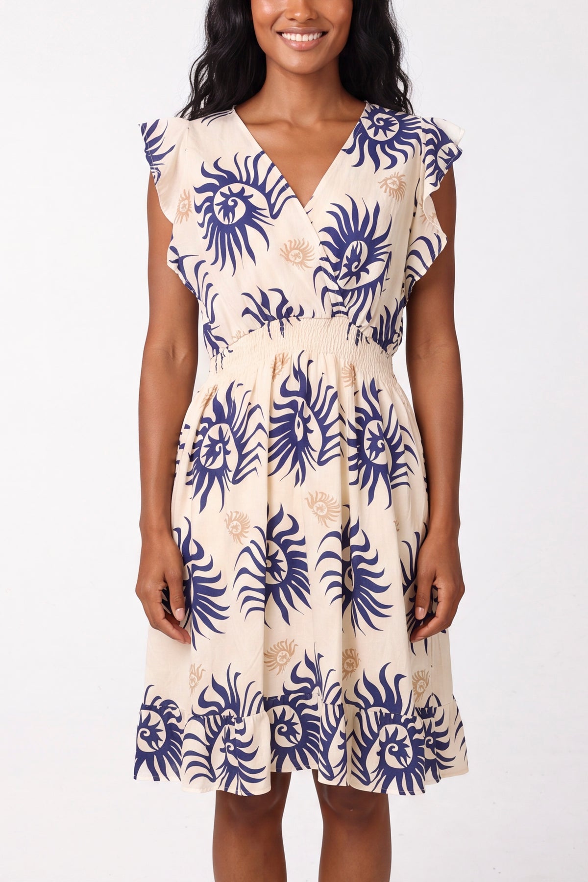 Spiralled Sun Patterned Mini Dress