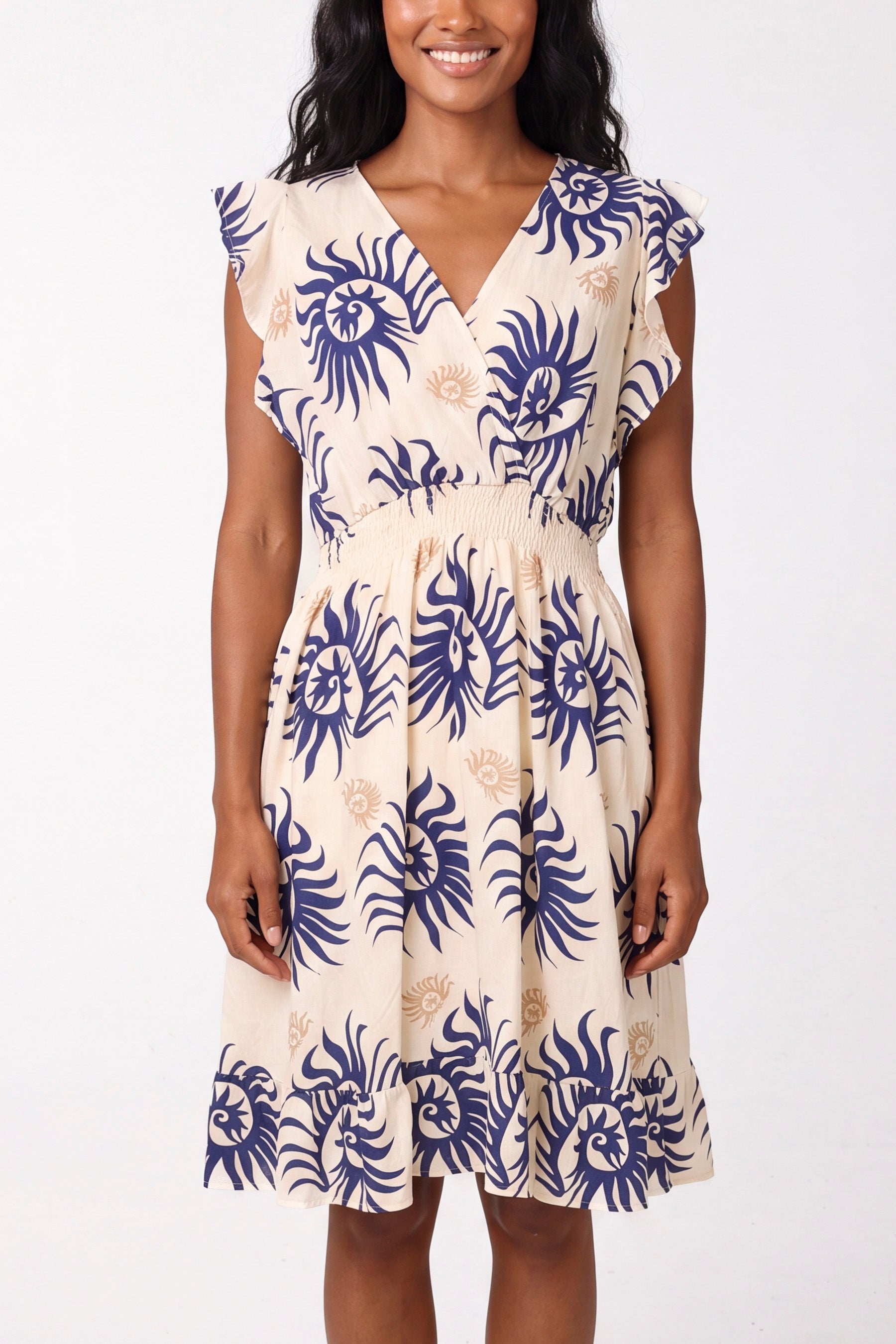 Spiralled Sun Patterned Mini Dress