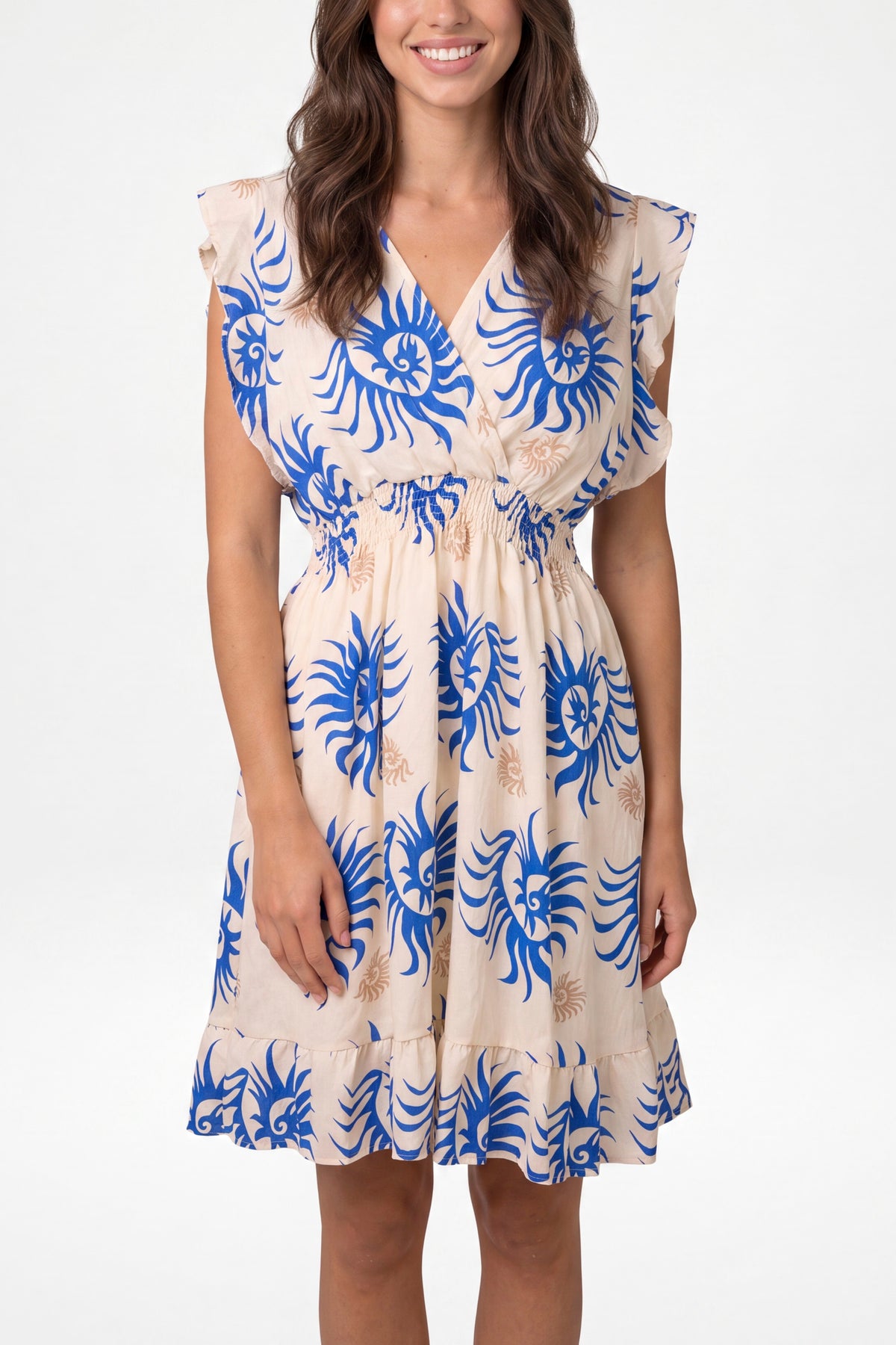 Spiralled Sun Patterned Mini Dress