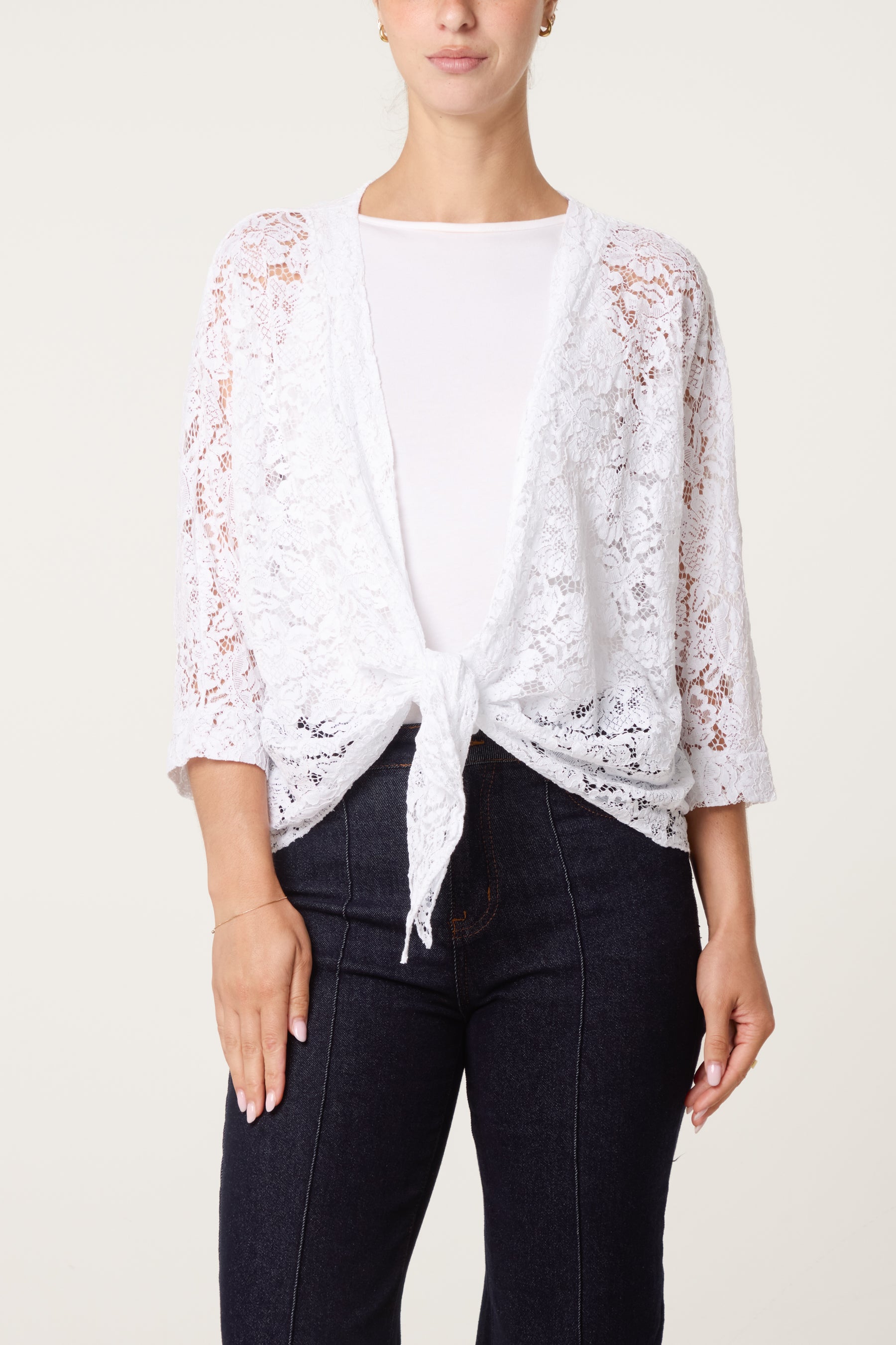 Lace Kimono With Front Knit