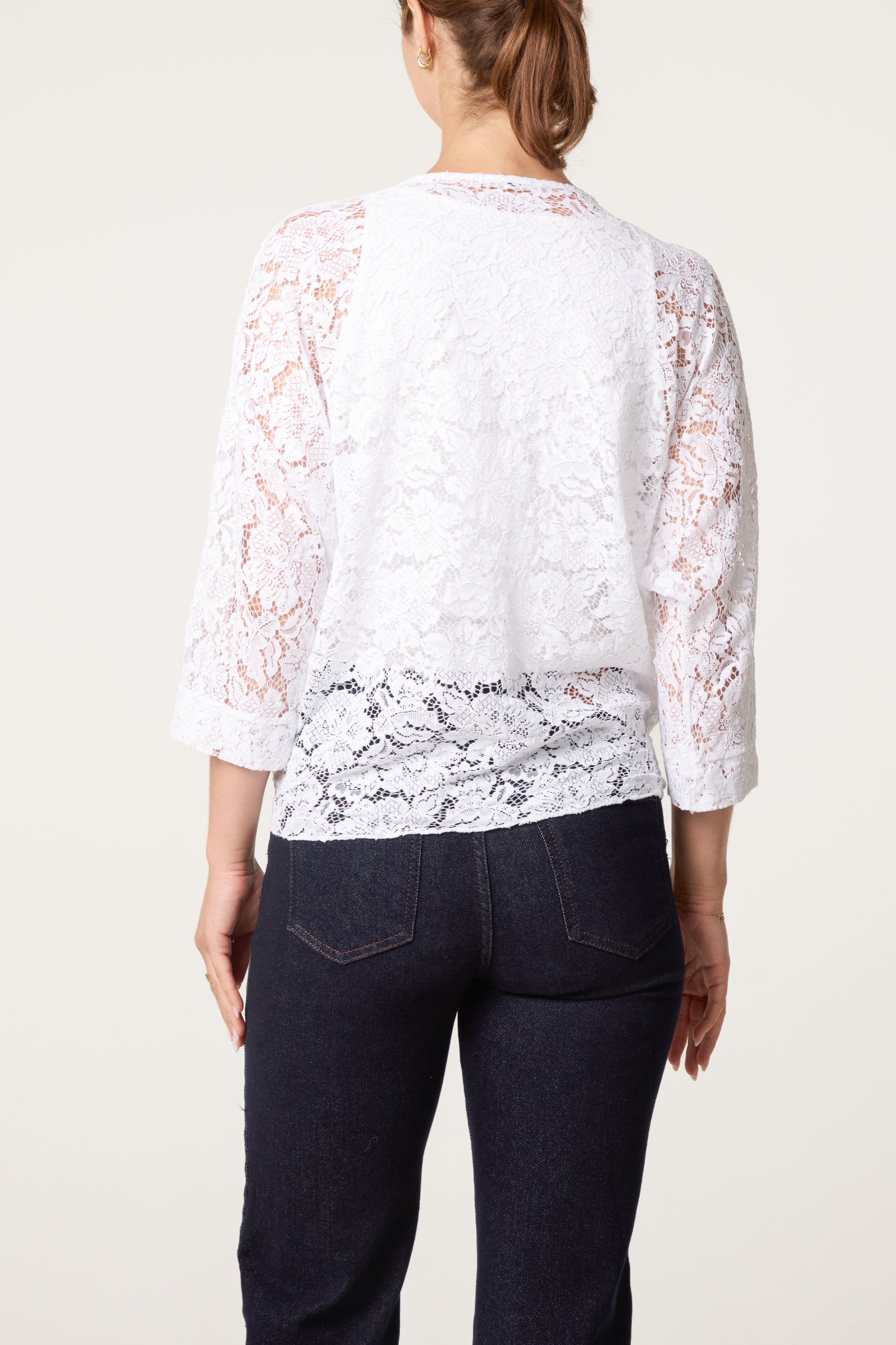 Lace Kimono With Front Knit