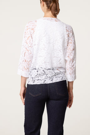 Lace Kimono With Front Knit