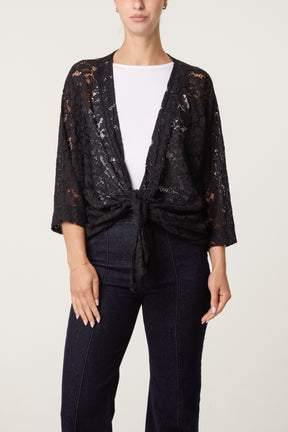 Lace Kimono With Front Knit