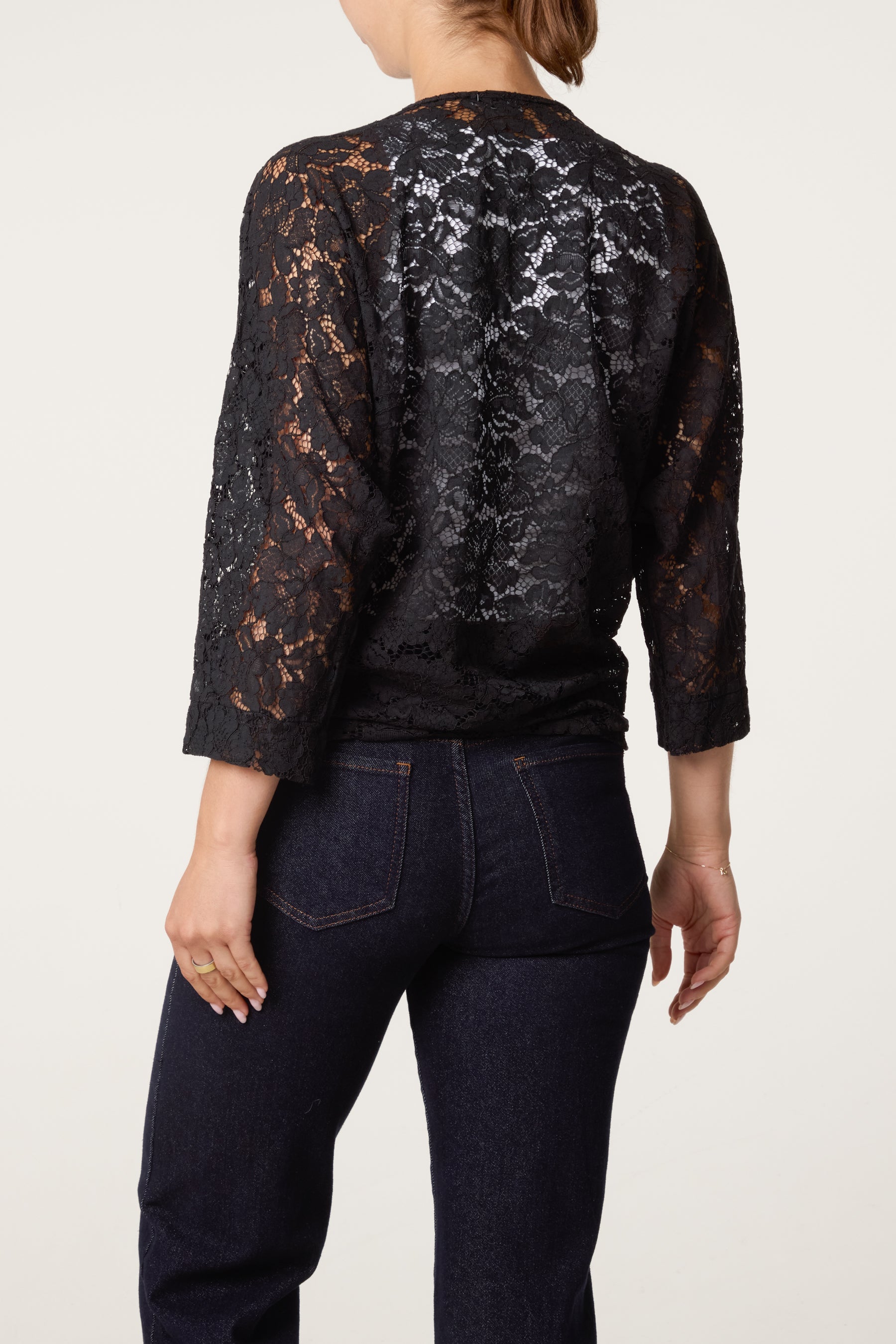Lace Kimono With Front Knit