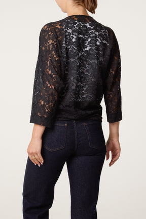 Lace Kimono With Front Knit