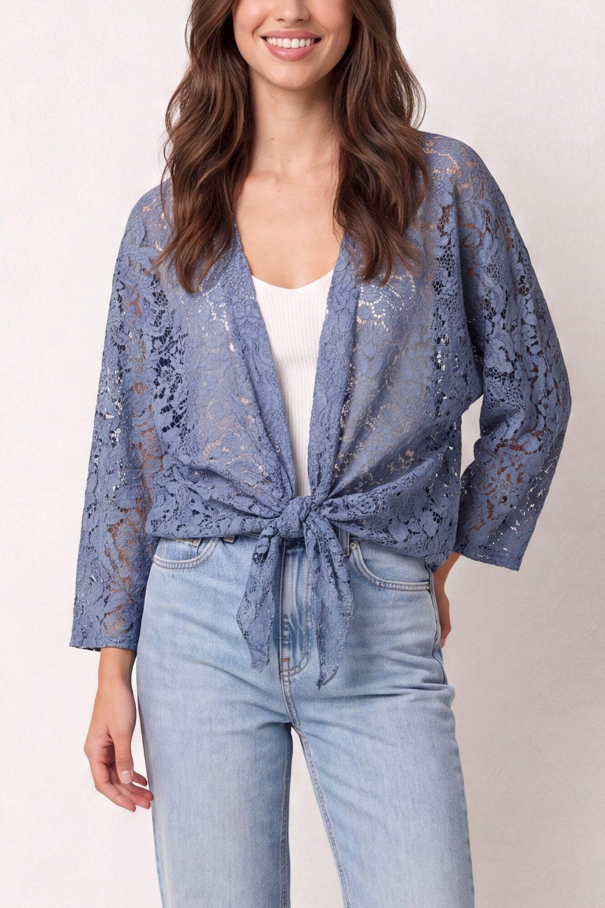 Lace Kimono With Front Knit