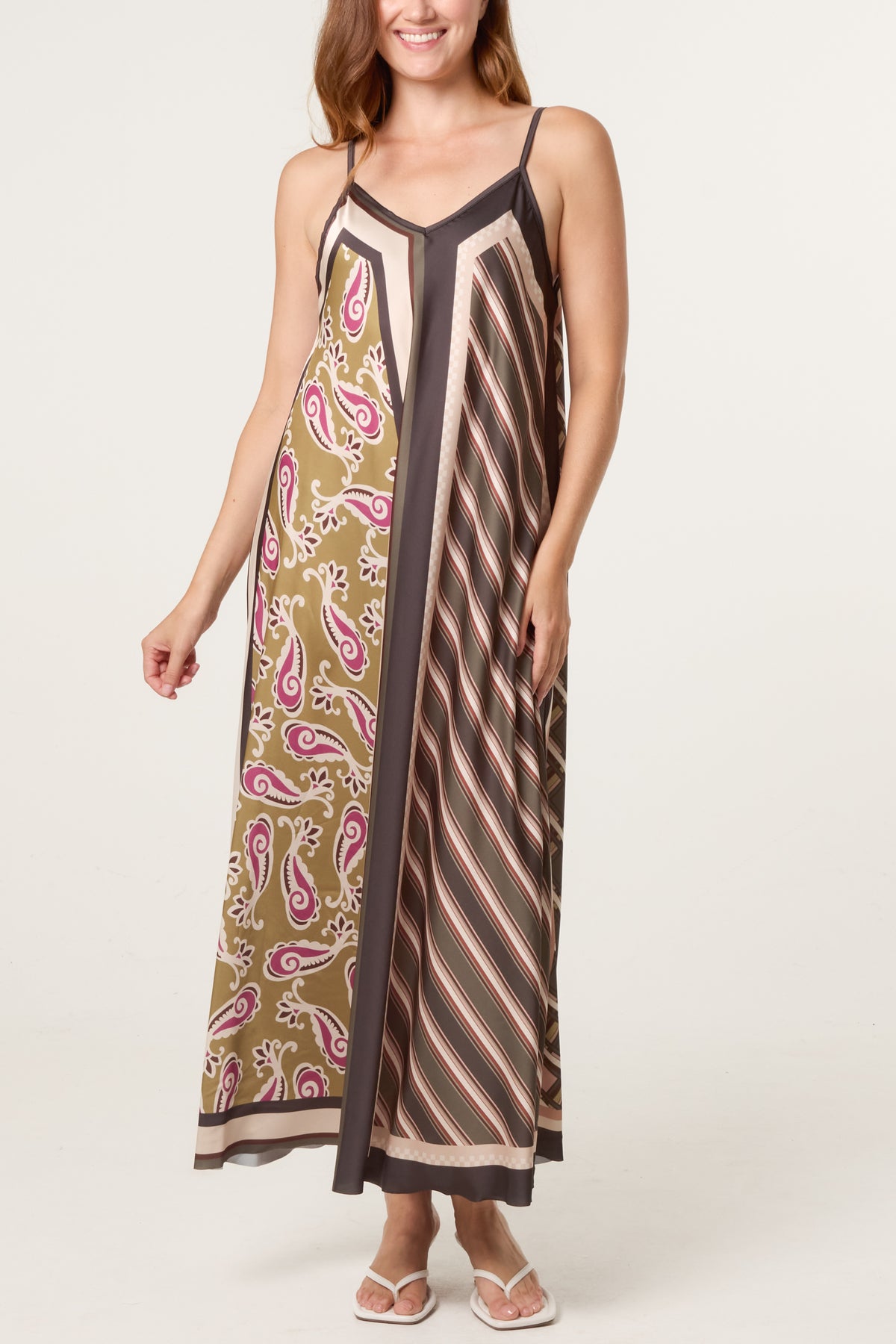 Reversible Satin Feel Sleeveless Paisley Midi Dress