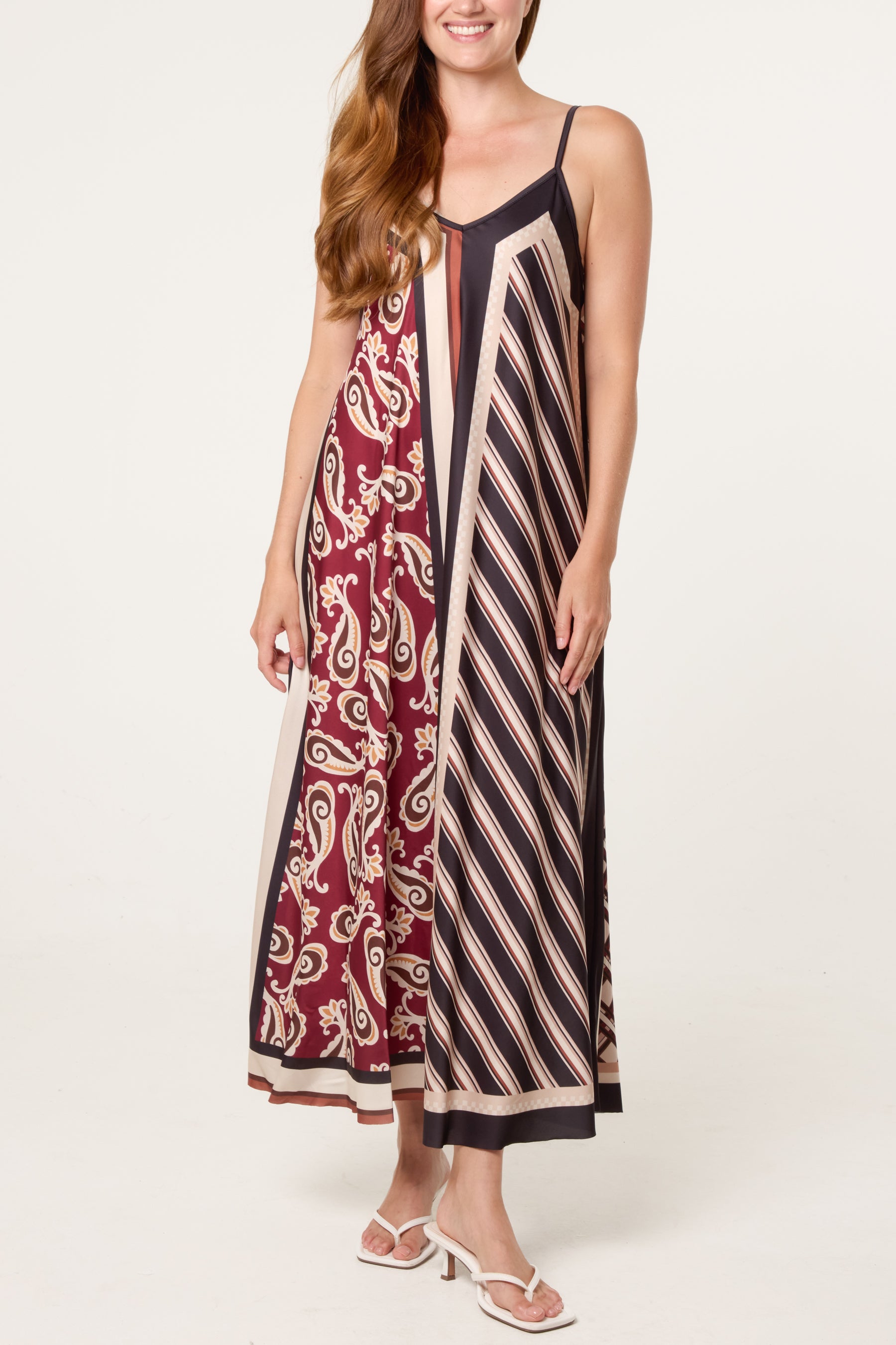 Reversible Satin Feel Sleeveless Paisley Dress