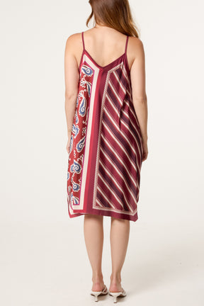 Reversible Satin Feel Sleeveless Paisley Mini Dress