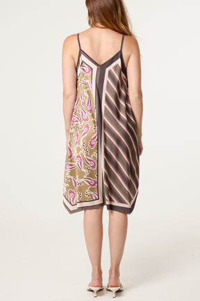 Reversible Satin Feel Sleeveless Paisley Mini Dress