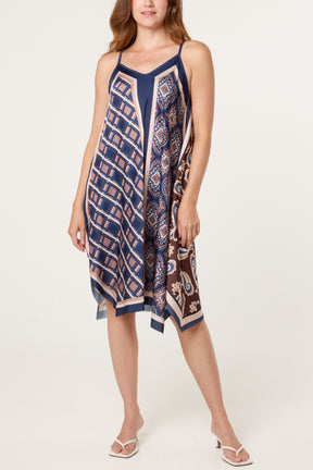 Reversible Satin Feel Sleeveless Paisley Mini Dress