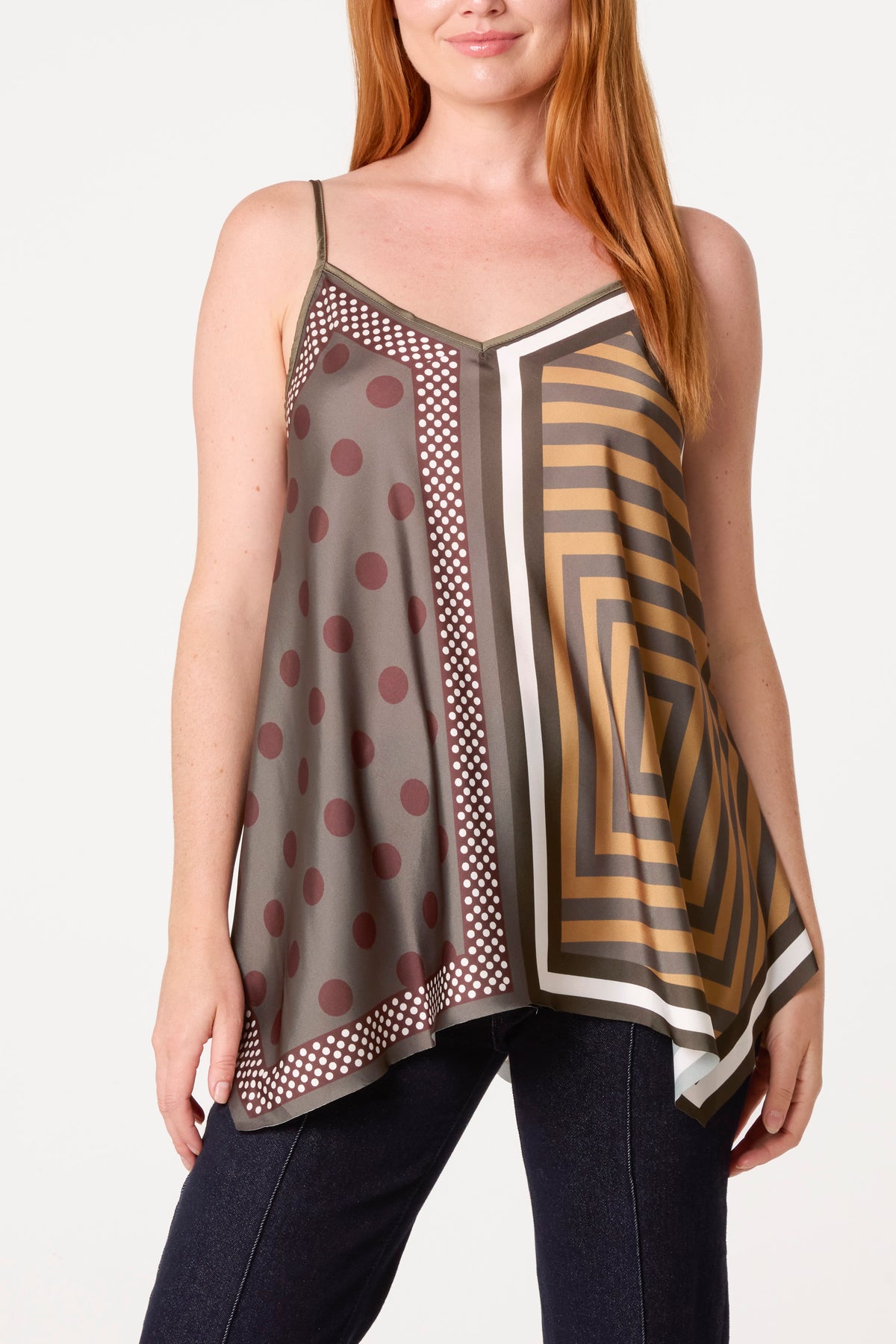 Polka Dot Geometric Strappy Top