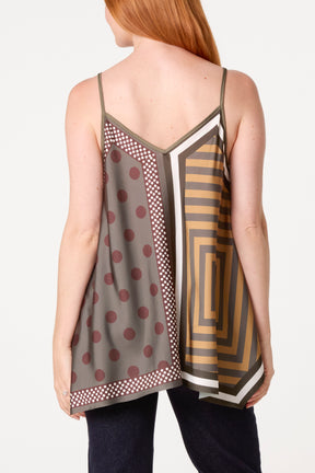 Polka Dot Geometric Strappy Top