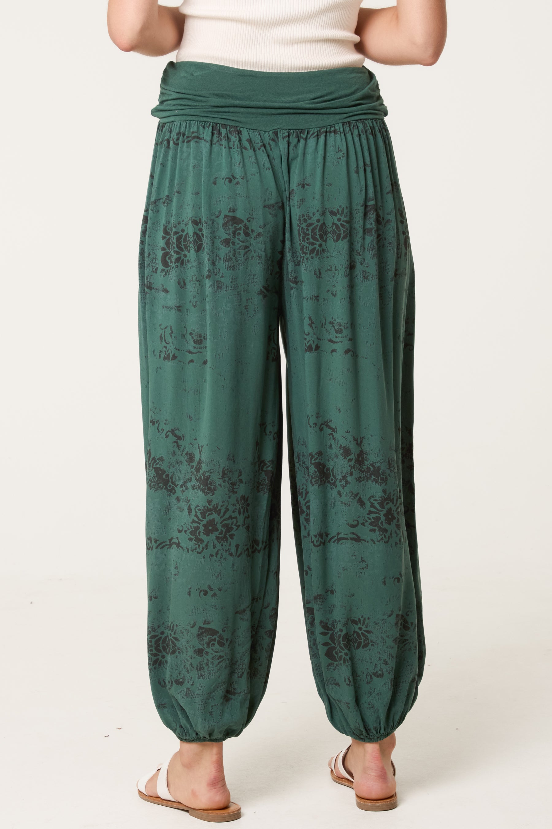 Waistband Patterned Cuffed Harem Trouser