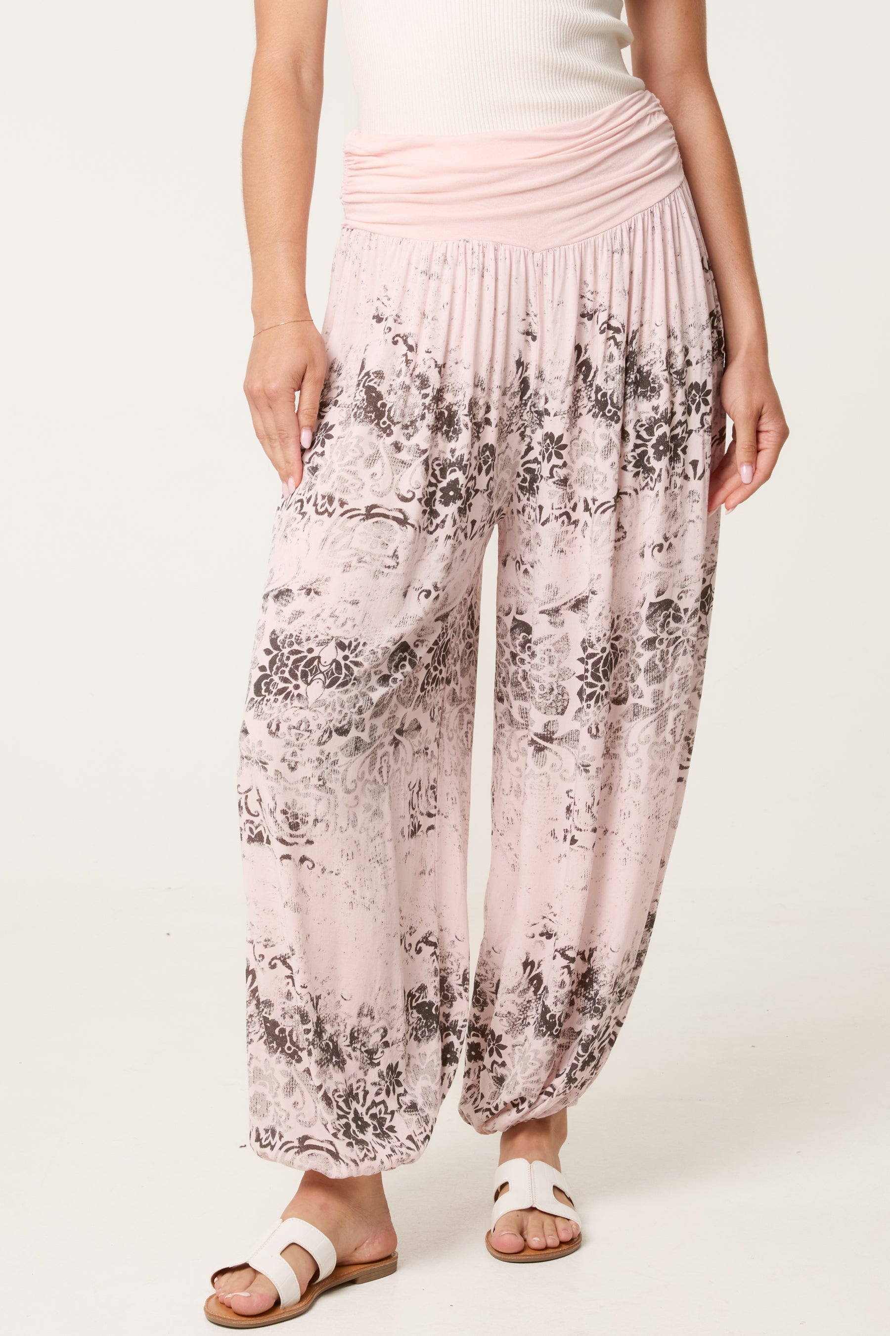 Waistband Patterned Cuffed Harem Trouser
