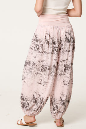 Waistband Patterned Cuffed Harem Trouser