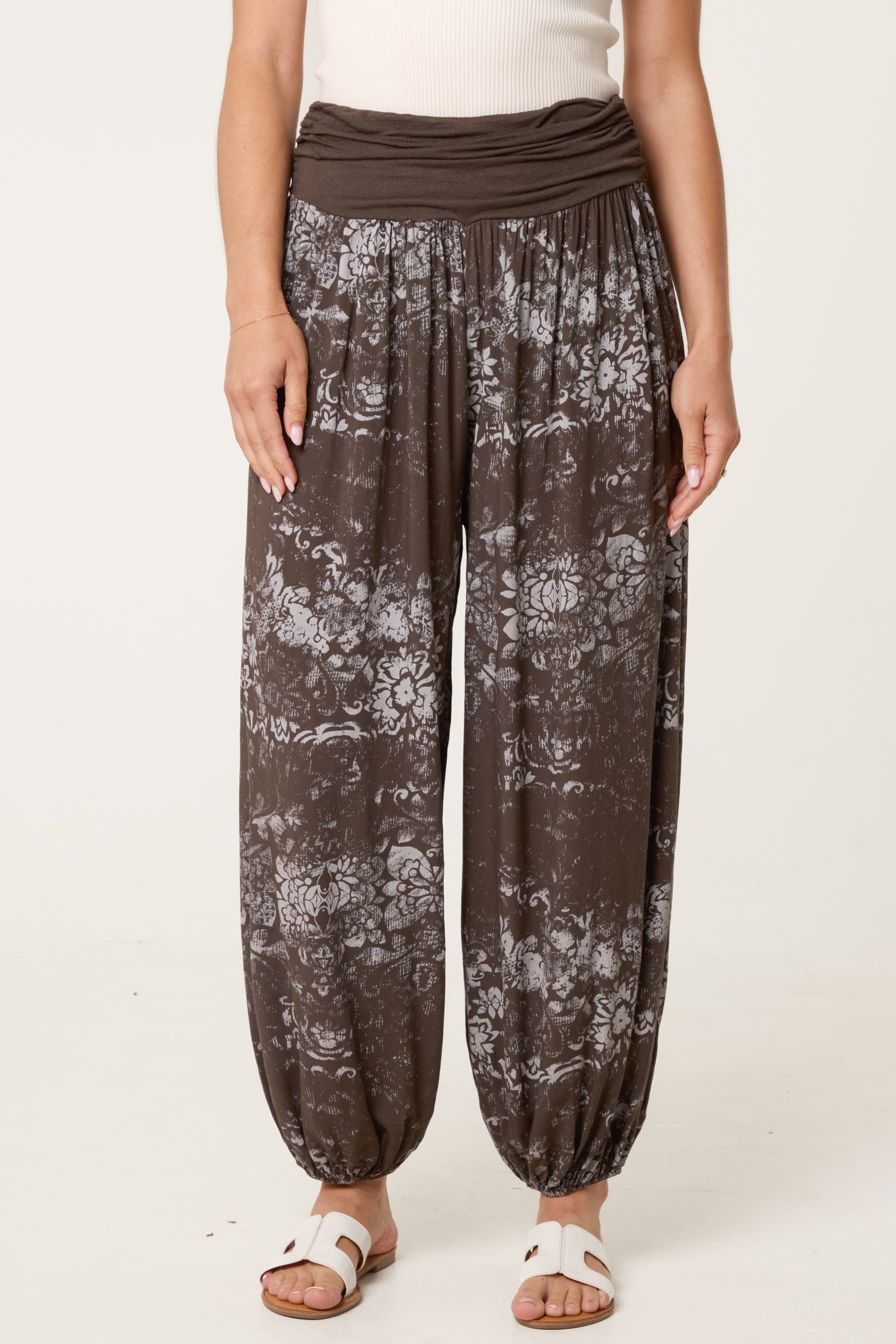 Waistband Patterned Cuffed Harem Trouser
